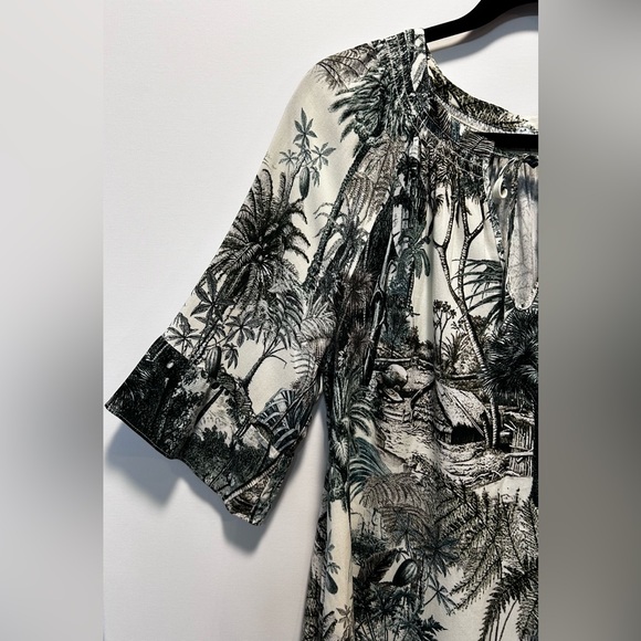 Margaret O’Leary Ivory Black Botanical Tropical Toile Print Midi Dress Size M - Picture 4 of 12